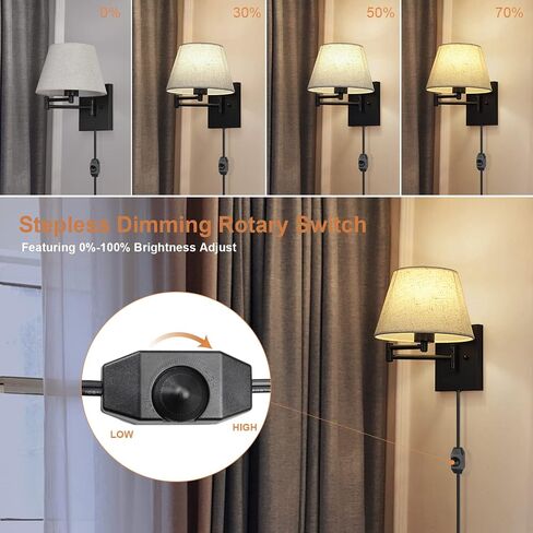 Lamp Cord with Knob Dimmer Switch, Black Wire Plug in, Stripped Ends Ready for Wiring Gladfresit, 6 Feet, UL Listed (2 Packs) in Saudi Arabia
