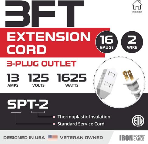 IRON FORGE CABLE 3 Ft Brown Extension Cord 2 Pack - 16/2 Durable Electrical Cable in Kuwait