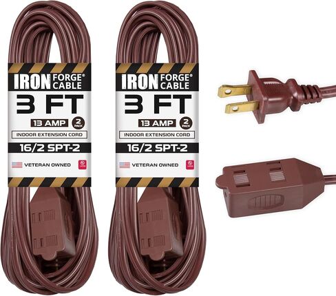 IRON FORGE CABLE 3 Ft Brown Extension Cord 2 Pack - 16/2 Durable Electrical Cable in Kuwait