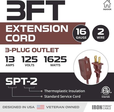 IRON FORGE CABLE 3 Ft Brown Extension Cord 2 Pack - 16/2 Durable Electrical Cable in Kuwait