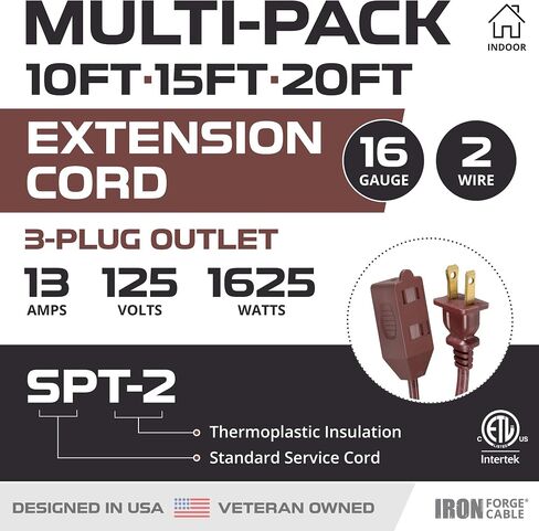 IRON FORGE CABLE 3 Ft Brown Extension Cord 2 Pack - 16/2 Durable Electrical Cable in Kuwait