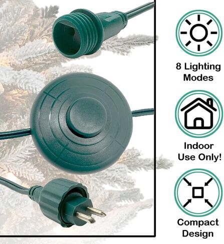 Power Cord 6Ft with 8 Lights Modes Foot Switch for Christmas Tree Lights Raintight 1/2inch Plug Compatible Replacement for TS-8W29V, TS-13W29V, TS-17W29V, TS-18WL29V, TS-26WL29V, TS-48W29V in Kuwait