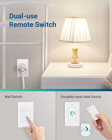DEWENWILS Remote Control Outlet, Wall Mounted Wireless Light Switch, 2 Independent Control Sockets Electrical Remote Outlet Switch for Plug in Pendant Light, No Wiring,100 Ft Range, FCC Listed in Saudi Arabia