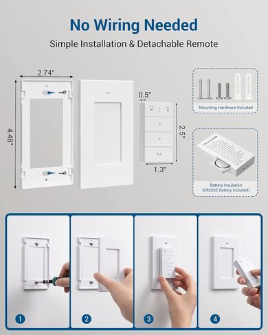 DEWENWILS Remote Control Outlet, Wall Mounted Wireless Light Switch, 2 Independent Control Sockets Electrical Remote Outlet Switch for Plug in Pendant Light, No Wiring,100 Ft Range, FCC Listed in Saudi Arabia