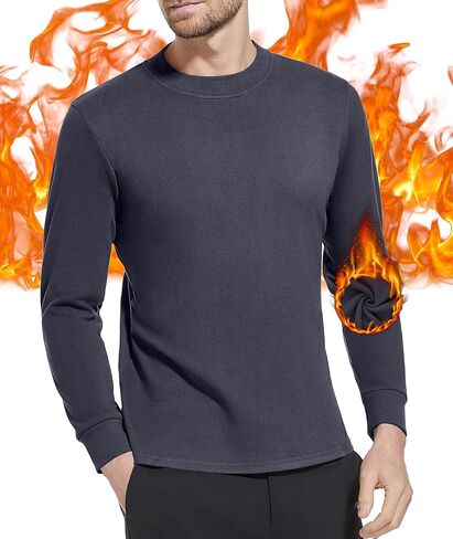 Mens Thermal Long Sleeve Shirt Lightweight Thermal Baselayer Crewneck Tops Winter Leisure Warm Underwear Top in Saudi Arabia