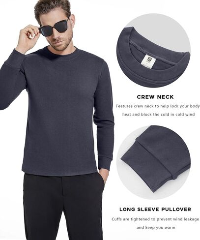 Mens Thermal Long Sleeve Shirt Lightweight Thermal Baselayer Crewneck Tops Winter Leisure Warm Underwear Top in Saudi Arabia