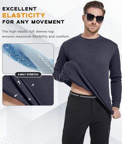 Mens Thermal Long Sleeve Shirt Lightweight Thermal Baselayer Crewneck Tops Winter Leisure Warm Underwear Top in Saudi Arabia