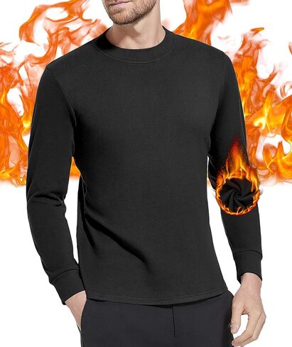 Mens Thermal Long Sleeve Shirt Lightweight Thermal Baselayer Crewneck Tops Winter Leisure Warm Underwear Top in Saudi Arabia