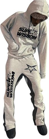 Men's 2 Piece Sweatsuit Long Sleeve Star Hoodie Pullover and Y2K Stacked Sweatpants Sets in Kuwait