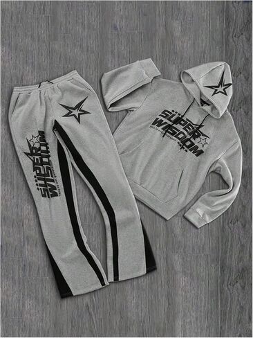 Men's 2 Piece Sweatsuit Long Sleeve Star Hoodie Pullover and Y2K Stacked Sweatpants Sets in Kuwait