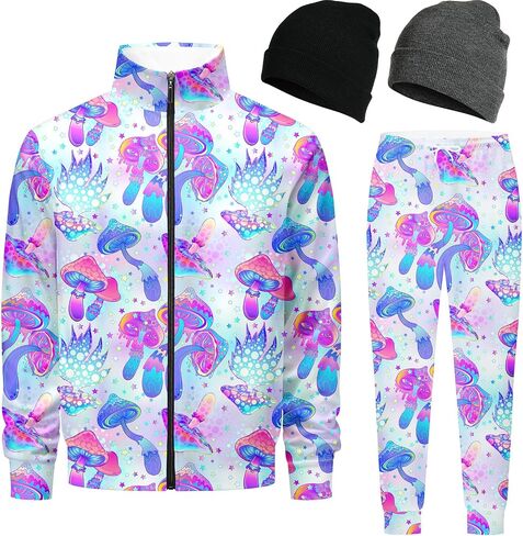 Retro 90s 80s outfit for men tracksuits sweatsuits for men Jogging set Warm Up Zip with 2 Knit Beanie hat in Saudi Arabia