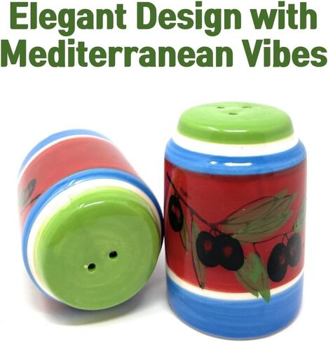 Ceramic Salt and Pepper Shakers Set Painted the Olive Branch, Elegant Design with Mediterranean Vibes, Creates a Classic and Chic look for Home Kitchens, Bistros, and Restaurants (White) in Saudi Arabia