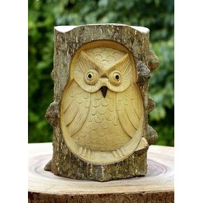 G6 Collection Unique Handmade Wooden Owl from Crocodile Wood Statue Figurine Hoot Sculpture Art Decorative Rustic Home Decor Accent Handcrafted Decoration Owl Crocodile Wood