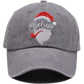 HHNLB Funny Christmas Hats for Men Women, Santa Always Believe Gifts, Adjustable Embroidered Merry Xmas Holiday Baseball Cap