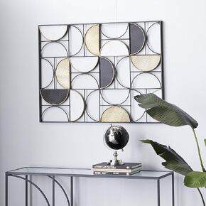 Deco 79 Metal Geometric Home Wall Decor Half Moon Wall Sculpture with Gold Detailing, Wall Art 30" x 1" x 40", Black