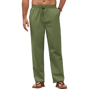 COOFANDY Men's Casual Linen Pants Loose Fit Elastic Waist Drawstring Lightweight Pant Summer Beach Yoga Trousers