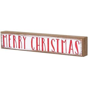 Collins Painting Merry Christmas Wood Block Sign, White, Red, 8''Wx1.5''Hx0.75''D