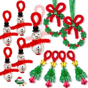 NESTRE Christmas Crafts for Kids - 40 Sets Christmas Beaded Ornament Kits Including 10Pcs Snowman 5 Styles 2 for Each Style,22Pcs Wreath,8Pcs Xmas Tree,for Xmas Holiday Party Tree DIY Decorations