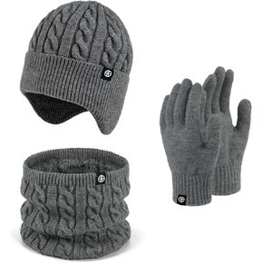 Winter Beanie Hat Scarf Set Ear Covers Touchscreen Gloves for Men and Women Fleece Lined Skull Cap Neck Warmer Warm Knit Set