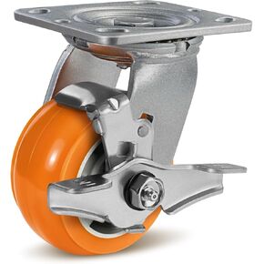 Caster Wheels, 5" Heavy Duty Industrial Swivel Caster, Crowned Tread Aluminum Core Thickened Polyurethane Casters Set of 4, Wheels for Cart Toolbox (2 Brake & 2 Swivel)