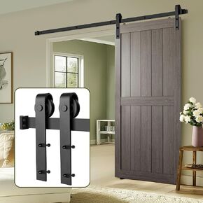 Moquin Barn Door Hardware Kit, 6.6 Feet Heavy Duty Sliding Door Hardware kit, Sturdy Carbon Steel Flat Track, Smooth & Quiet, Max Fit Single Door 40" Wide, Black (J Shape)