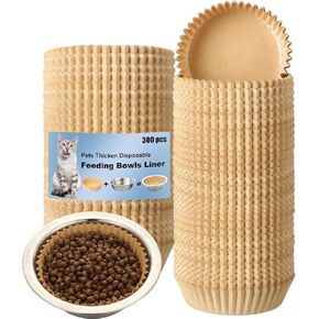 Hushee 300 Pcs PET Disposable Feeding Bowls Liner Bulk White Cat Food Bowls Small Paper Bowls Cat Feeding Bowls Paper Liner for Small Dogs Cats Dish Bowl Wet Food Feeding Station, 4 x 1.2 Inch