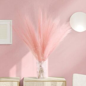 SeptCat 9 Pcs 17" Pampas Grass Pink White Decor Faux Dried Fluffy Fake Small Light Pink Pompas Artificial Pompous Short Stems Bouquet Flower Arrangement Vase Filler for Boho Home Wedding Decoration