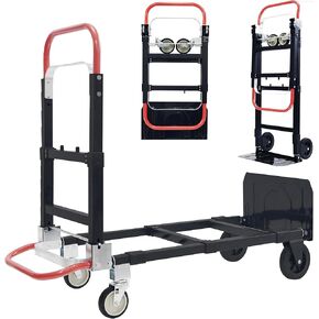 Aluminum Hand Truck 600 LBS Capacity, Handle Heavy Duty Industrial Dolly with 10" Pneumatic Tire and 2 Elastic Cords, Platform Cart for Transport and Moving in Home, Office, Warehouse, Supermarket