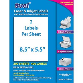 8.5"x5.5" Shipping Labels for Laser & Inkjet Printers, Permanent Self Adhesive Address Mailing Stickers Half Sheet 200 Labels 8.5"x5.5" (100 Sheets)