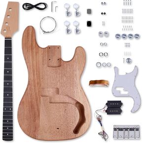 Leo Jaymz DIY Electric Bass Guitar Kits - Mahogany Body, Roasted Maple Neck and Ebony Fingerboard - Fully Components Included (JB)