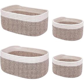 4Pcs Cotton Rope Storage Basket for Shelves, Woven Storage Baskets for Nursery Storage, Handmade Shelf Storage Basket for Entryway, Living room, Bathroom Organzing keys, Towel & Toiletries