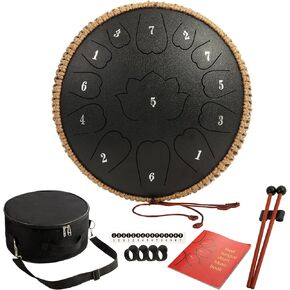 طبلة لسان فولاذية - طبلة لسان مقاس 12 بوصة و13 نغمة، طبلة مطر خارجية كبيرة مع حقيبة حمل، وكتاب موسيقى، وأعواد الطبل المحمولة باليد (أخضر) in Kuwait