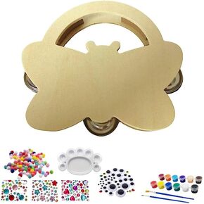 DIY wooden Tambourines Musical drum, hand-painted rattle, wooden drum material kit, KTV, party, educational gift percussion tambourine。 (Butterfly)