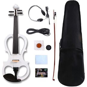 4 string Electric Viola 16 inch Silent Pickups Practice Viola with Ebony Viola Parts & Viola Case & Bow & Headphone & AUX cable (Black)
