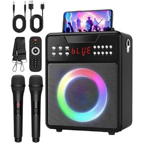 Karaoke Machine for Adults, Portable Karaoke Machine with Bluetooth and 2 Wireless Microphones, Karaoke Speaker with Lights Supports for TWS,USB,FM,REC,AUX in,TF Card for Party