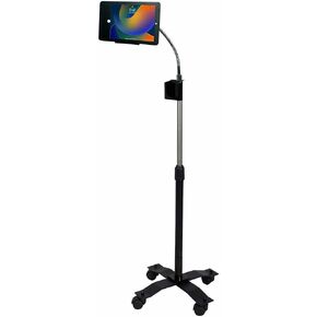 Compact, Height-Adjustable Tablet Floor Stand with Lock and Key Security, Flexible Gooseneck, Telescoping Pole and optional Wheels, Compatible with iPad (Gen. 5-6), iPad Pro 9.7, and iPad Air