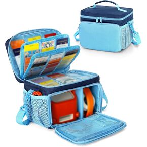 LoDrid Travel Carrying Case Compatible with Yoto Player Bluetooth Speaker, Audio Card Holder Holds up to 54 Cards with Shoulder Strap, Blue, Bag Only