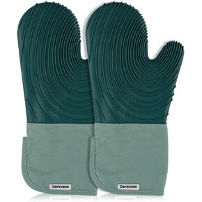 Cooking Mittens,Oven Mittens for Kitchen,Oven Gloves for kitchen,Non-Slip Grip,Washable Silicone Oven Mitts Heat Resistant 500°F, Cooking Baking(cream
