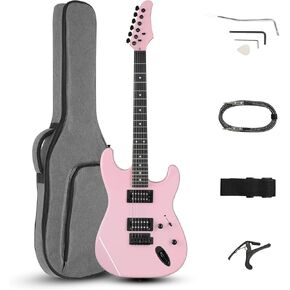Ktaxon 39 Inch Electric Guitar, Full Size Solid Body H-H Pickups 6 Strings Beginner Guitar Kit With Gig Bag, Strap, Tremolo Arm, Cable & Picks (Black Back)