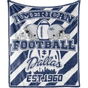 Dallas Football Gifts, Football Fans Throw Blanket for Men Women Boys, Blue Team Color Flannel Blanket, Football Style Blanket Sofa Bed Couch 60"x 50"