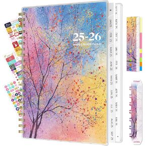 Ospelelf 18-Months Planner 2025 2026 Weekly Monthly Planner Calendar Spiral Bound, A4 Office Supplies For Women & Men, PVC Cover Life Planners with Stickers Colorful Tree