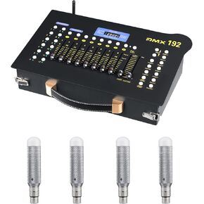 DMX512 Controller Stage DJ Light Console Lighting Mixer Board Console Wireless DMX Transmitter Receivers Set 192 Channels for Party DJ Disco Lights Show Night DJs KTV Bars Moving Heads