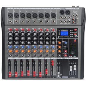 6 Channel Audio Mixer, Kmise Professional Sound Board Console Desk System Interface Digital USB MP3 Input 48V Phantom Power Stereo DJ Studio FX Steel Chassis, Black BT USB Mixer for PC