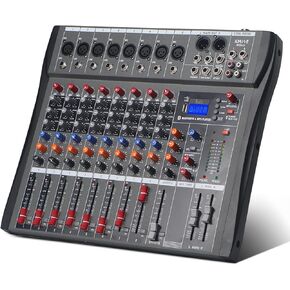 6 Channel Audio Mixer, Kmise Professional Sound Board Console Desk System Interface Digital USB MP3 Input 48V Phantom Power Stereo DJ Studio FX Steel Chassis, Black BT USB Mixer for PC