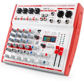 6 Channel Audio Mixer with 99 Sound Effects for PC, Portable Sound Mixing Console with USB BT Recording Input for Live Streaming, DJ Show, Podcasting