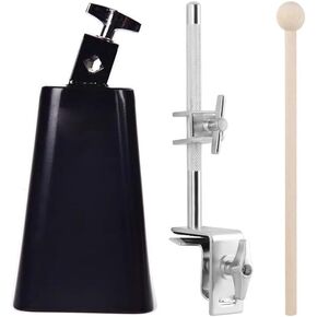 7 Inch Cowbell And Cowbell Clamp, Cowbell Holder Percussion Accessory, Adjustable Drum Cowbell Mount for Bass Drum Hoop Up or Down Drum Stick