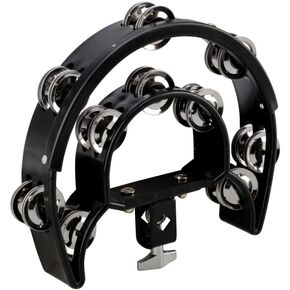 Mounted Tambourine,Drum Set Tambourine with Mounting Eye Bolt,Hi Hat Tambourine,Mountable Tambourine (10 double rows of jingles, Black)