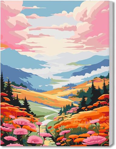 مجموعة الطلاء بالأرقام من DOMROM للبالغين: مجموعة طلاء الأرقام للمبتدئين والمتقدمين - فنون وحرف يدوية ممتعة | التلوين بالأرقام للبالغين - تتضمن المجموعات - (منازل بإطار مقاس 12 بوصة × 16 بوصة) in Kuwait