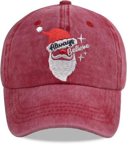 HHNLB Funny Christmas Hats for Men Women, Santa Always Believe Gifts, Adjustable Embroidered Merry Xmas Holiday Baseball Cap in Saudi Arabia
