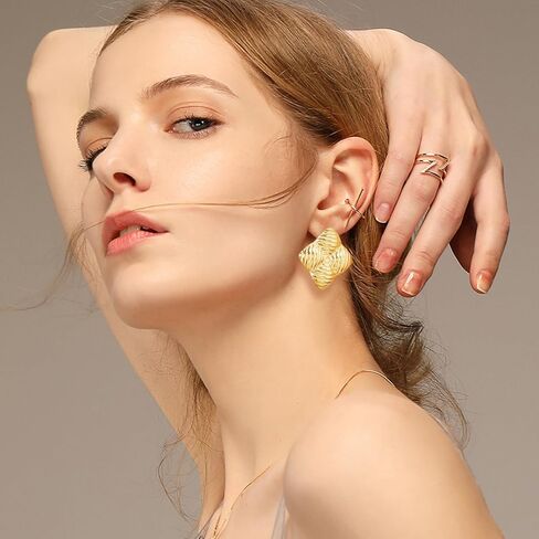 Chunky Gold Earrings for Women-Non Tarnish Gold Earrings Irregular Chunky 14K Gold Earrings Trendy Fashion Gold Jewelry Gifts in Saudi Arabia